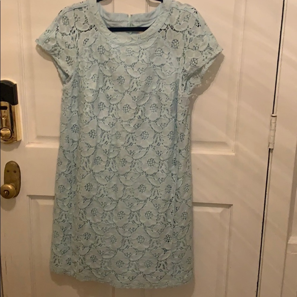 Eyelet lace summer teal dress, shirt sleeves